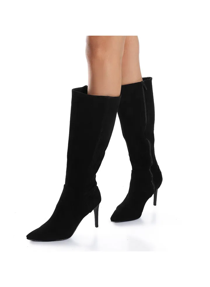 Suede Knee High Boot - Black