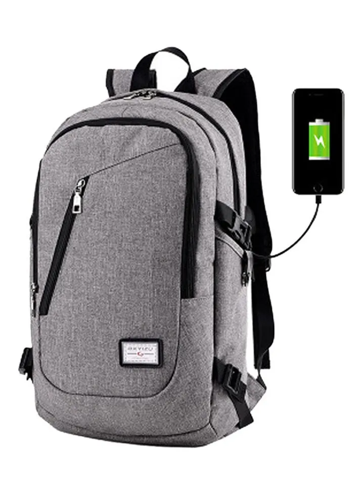 Laptop Backpack With USB Charging Cable Grey