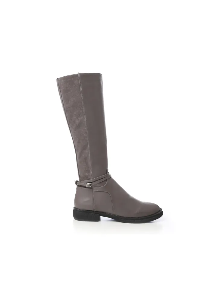 Grey Leather Knee High Boots