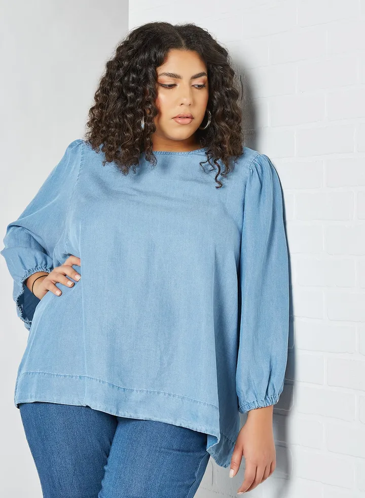 Curvy Puffed Sleeve Top Blue