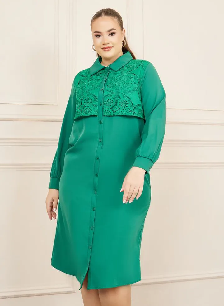 Plus Lace Detail Shirt Midi Dress