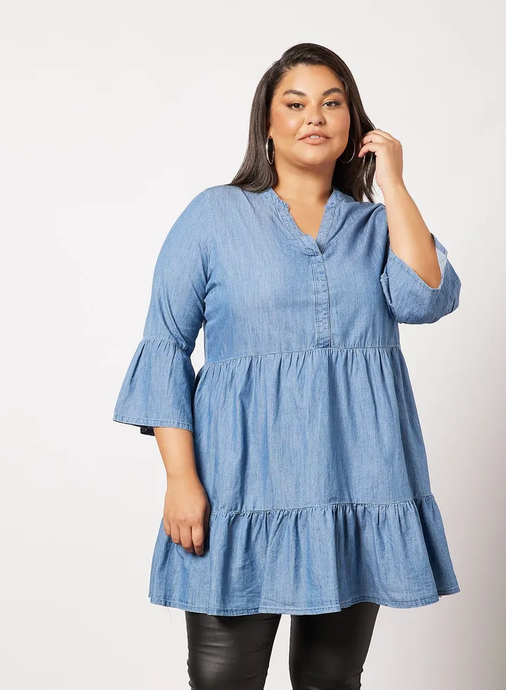 Curvy Ruffle Hem Tunic Blue