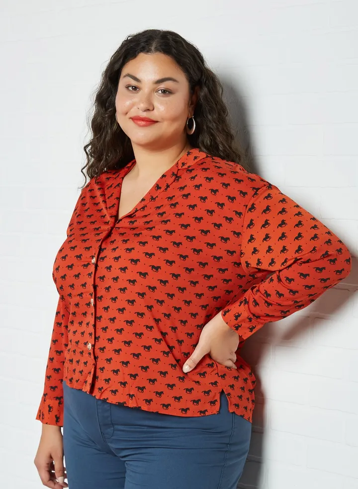 Plus Size All-Over Print Top Terracotta 