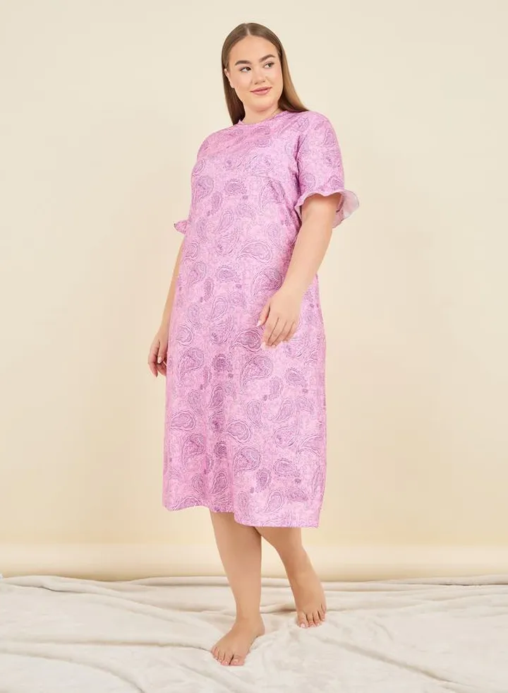 Paisley Print Pocket Detail Sleep T-shirt Dress