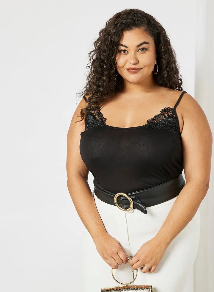 Plus Size Lace Insert Top Black