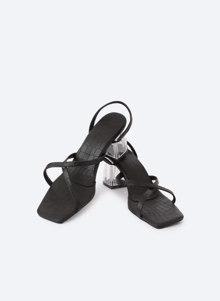 Leather Crocodile-textured Sandals With Transparent 7cm Heels