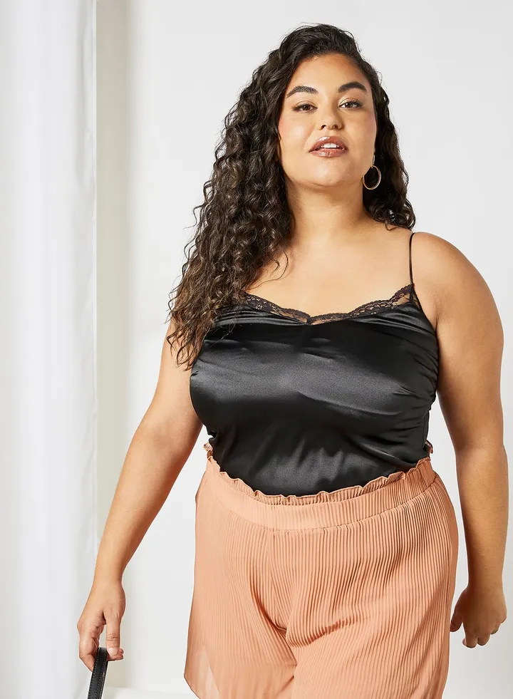 Plus Size Lace Detail Cami Top Black