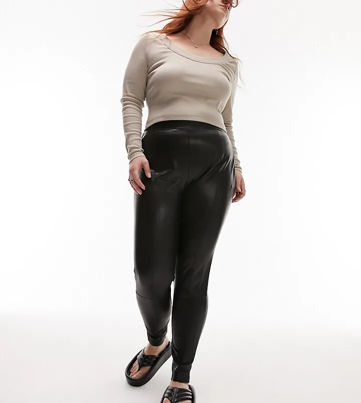 Topshop Curve faux leather skinny pants in black