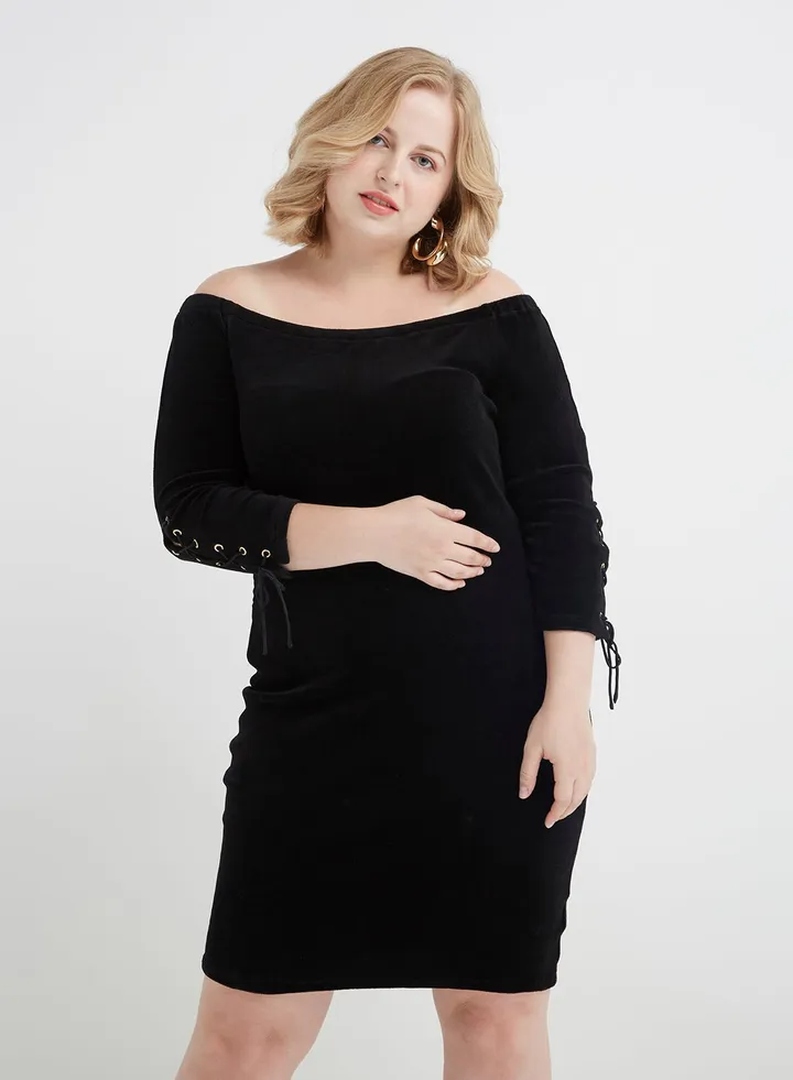 Reversible Off Shoulder Dress Black