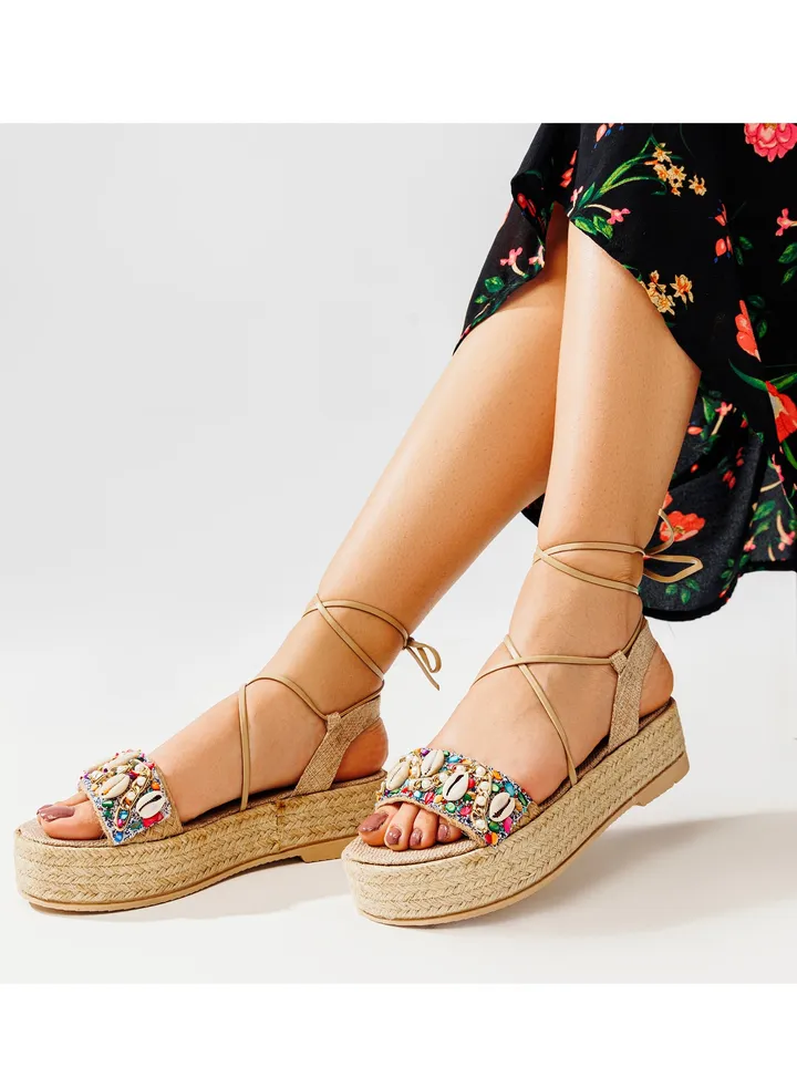 Sandal Flat Burlap Stylish K-11 - Beige