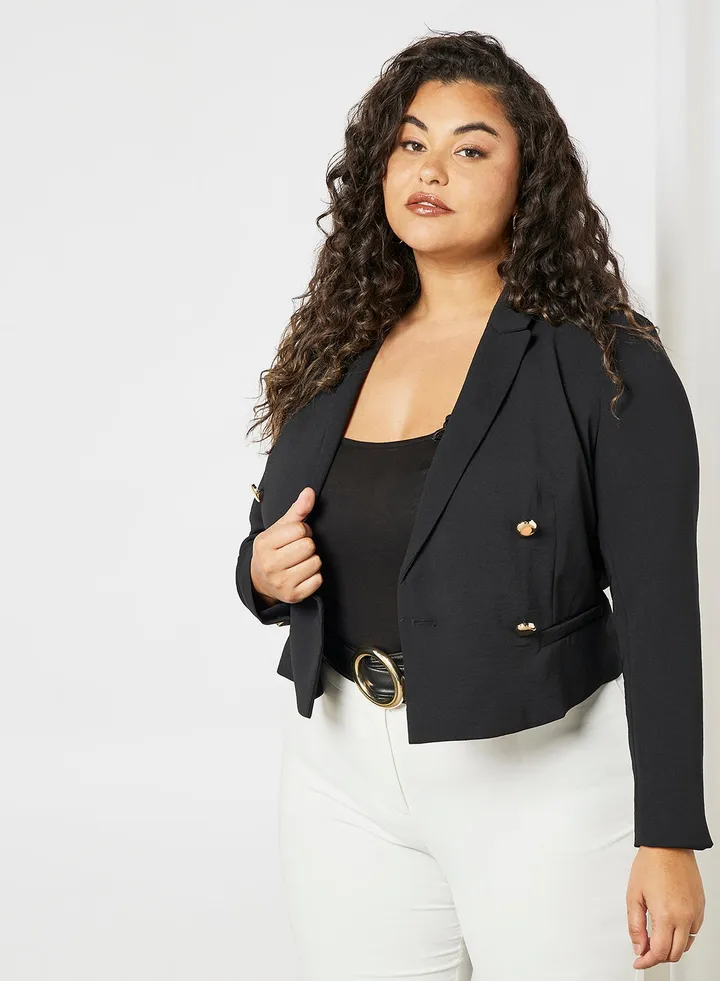 Plus Size Cropped Blazer Black
