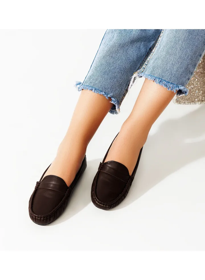 High Quality Leather Flat Ballerina-BROWN