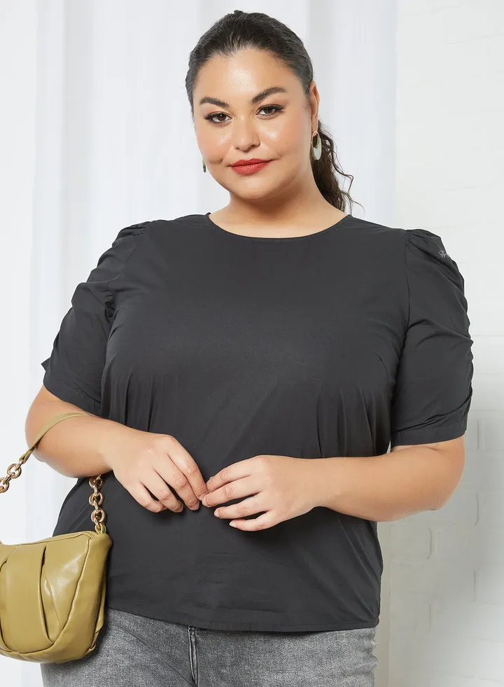 Curvy Puff Sleeve Top Black