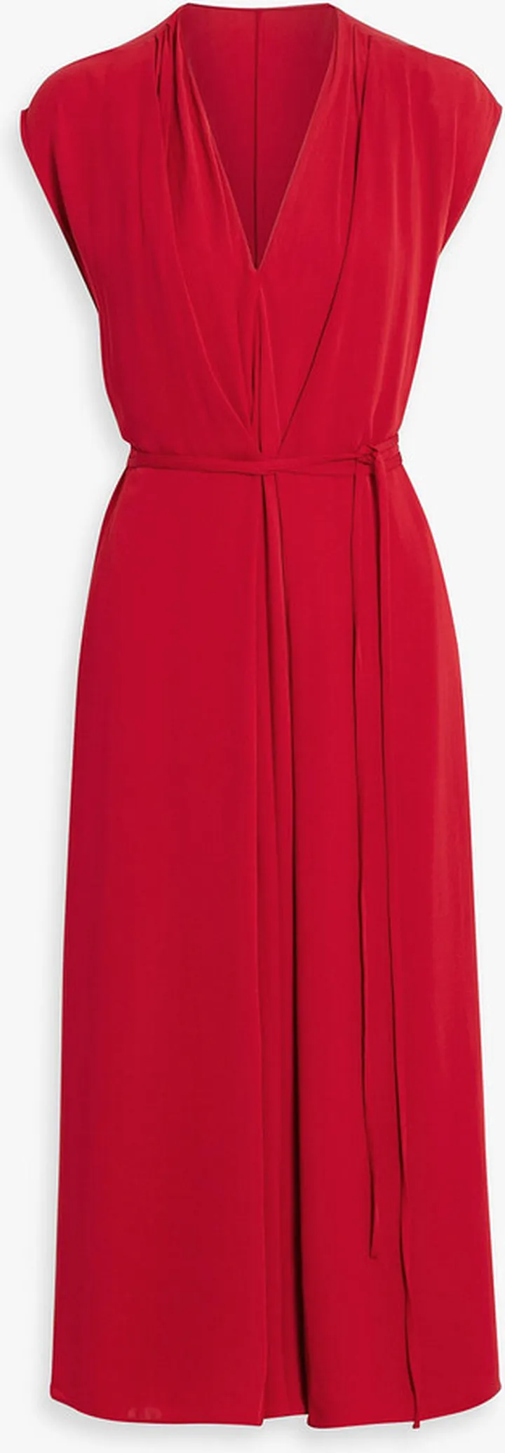 Belted pleated silk-crepe midi dress
