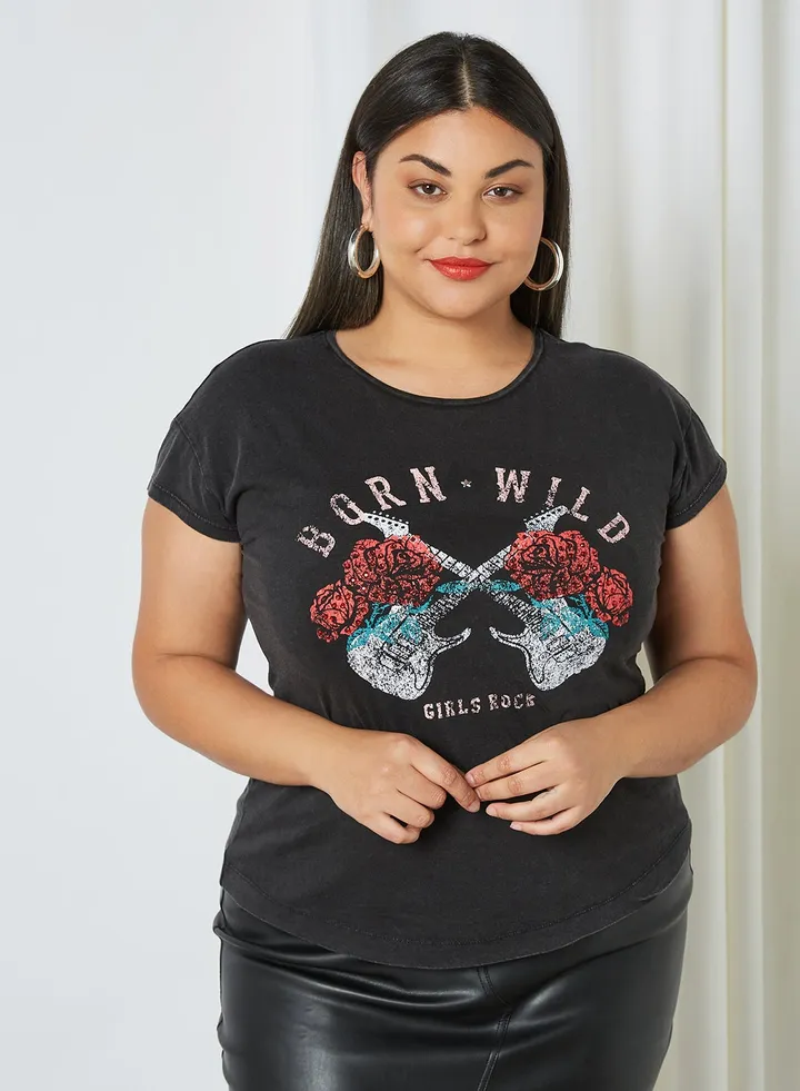 Plus Size Graphic T-Shirt Dark Grey Vigore
