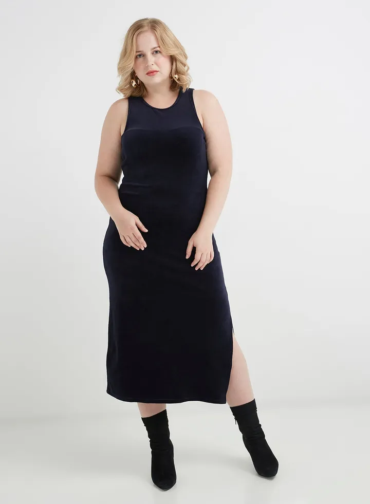 Round Neck Sleeveless Maxi Dress Navy Blue