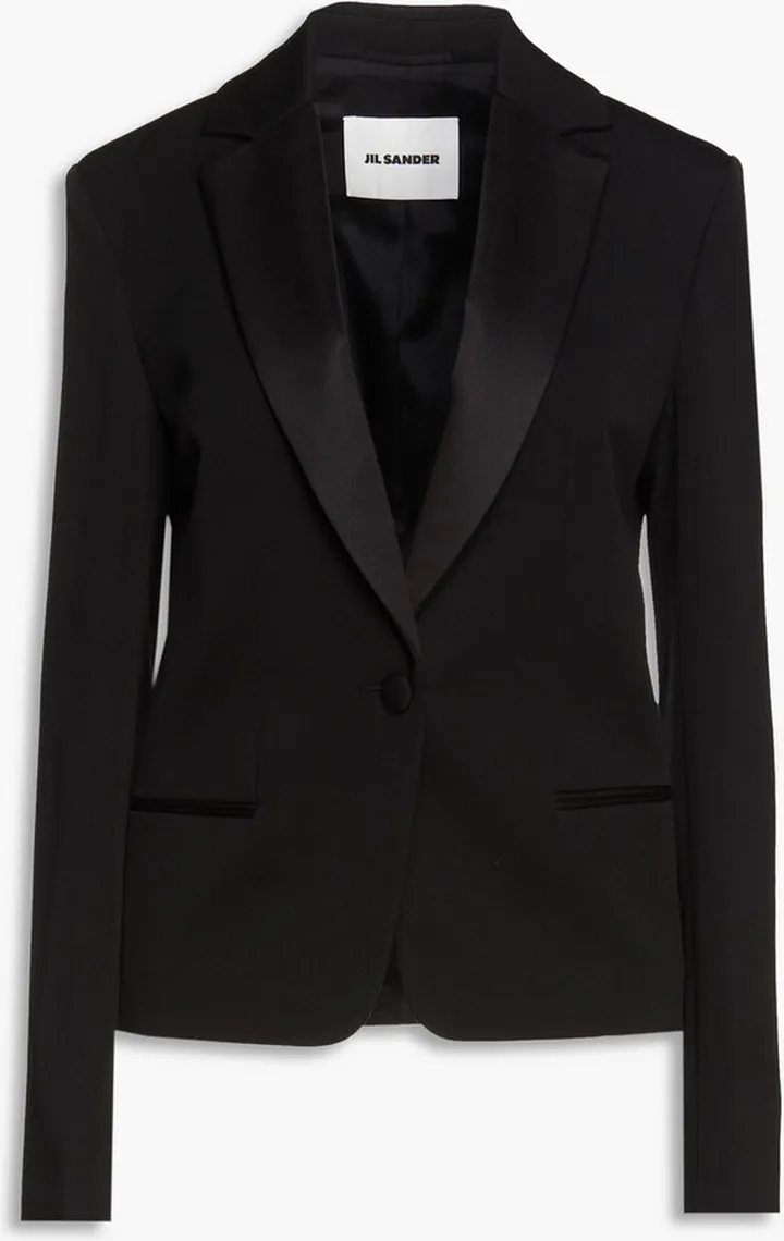 Satin-trimmed grain de poudre wool blazer