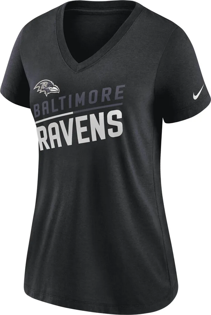 Nike Women's Slant Team (NFL Baltimore Ravens) Mid V-Neck T-Shirt in Black