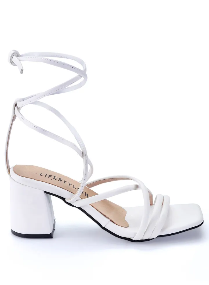 SN-12 Leather Rope Heel Sandals - White