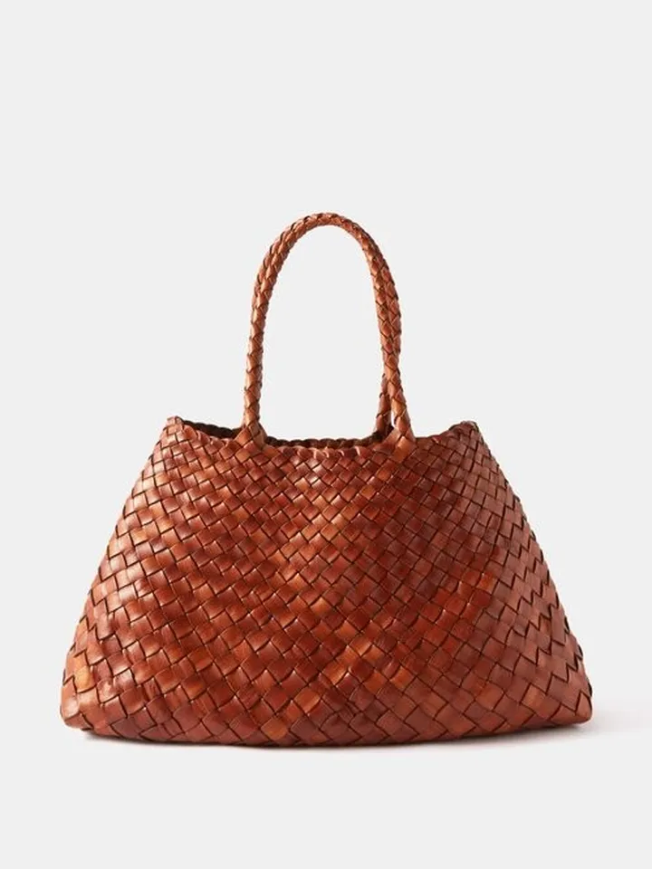 Santa Croce Large Woven-leather Basket Bag