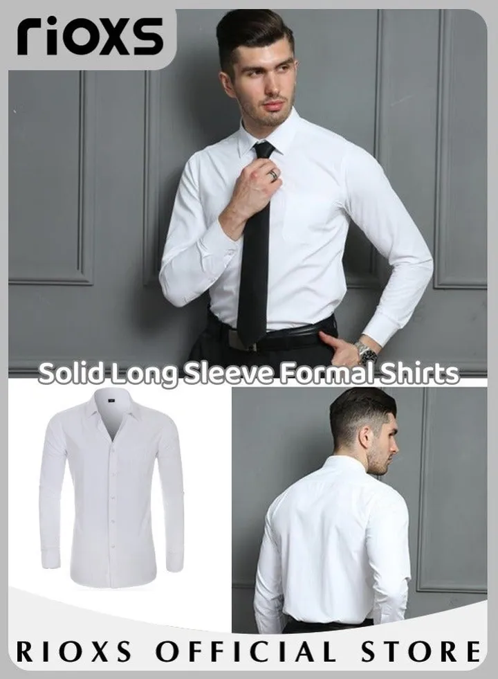 Men's Solid Long Sleeve Formal Shirts Regular Fit Dress Shirt Business Casual Button Down Shirts