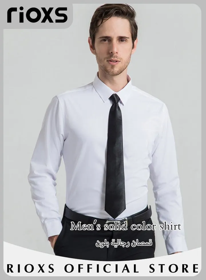 Men's Solid Long Sleeve Formal Shirts Regular Fit Dress Shirt Business Casual Button Down Shirts