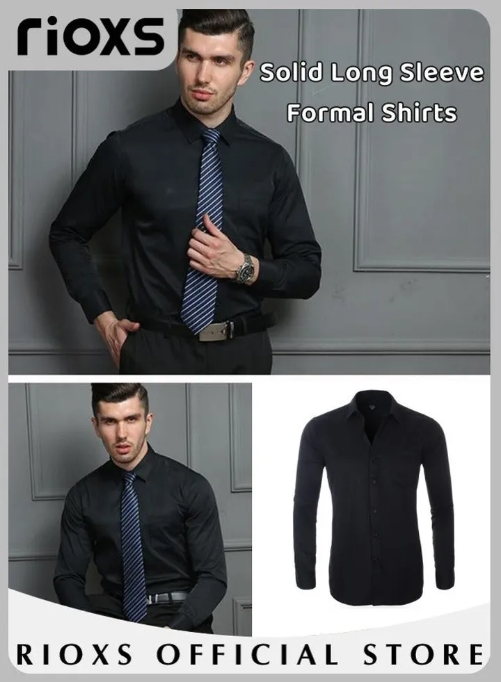 Men's Solid Long Sleeve Formal Shirts Regular Fit Dress Shirt Business Casual Button Down Shirts