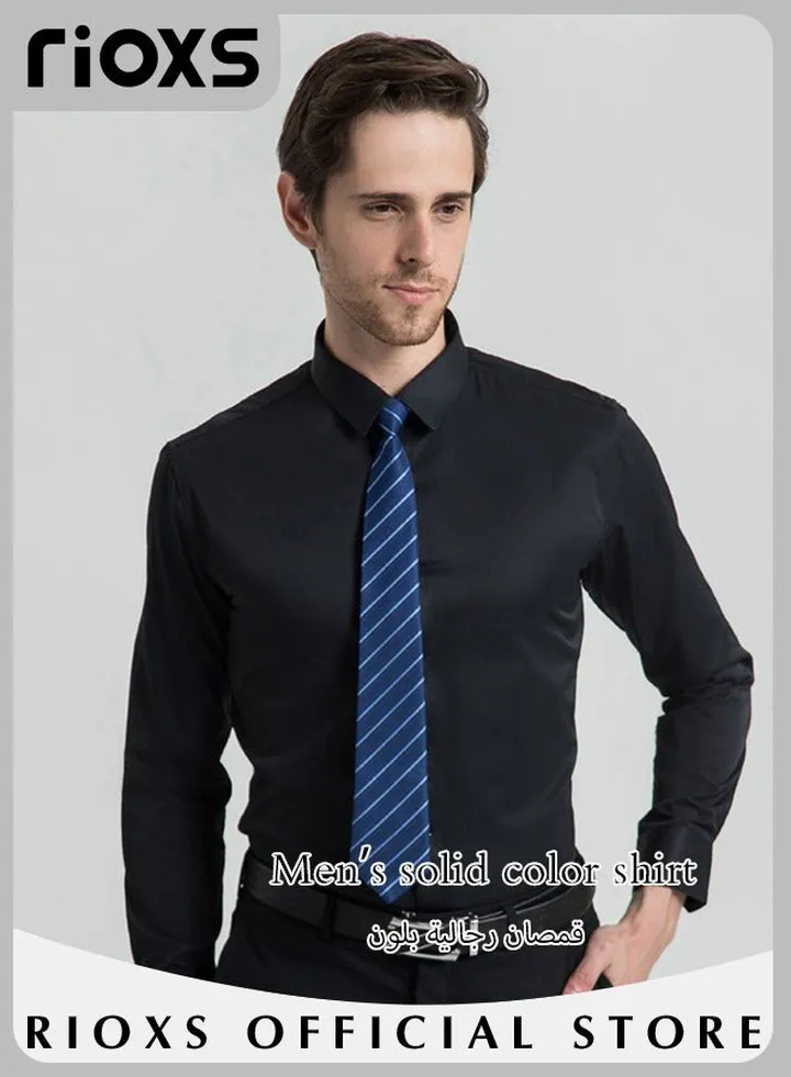 Men's Solid Long Sleeve Formal Shirts Regular Fit Dress Shirt Business Casual Button Down Shirts