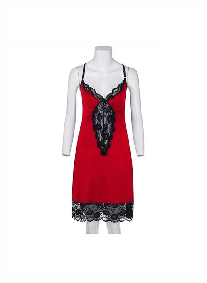 Lace Nightwear Plus Size for Women Red 2XL