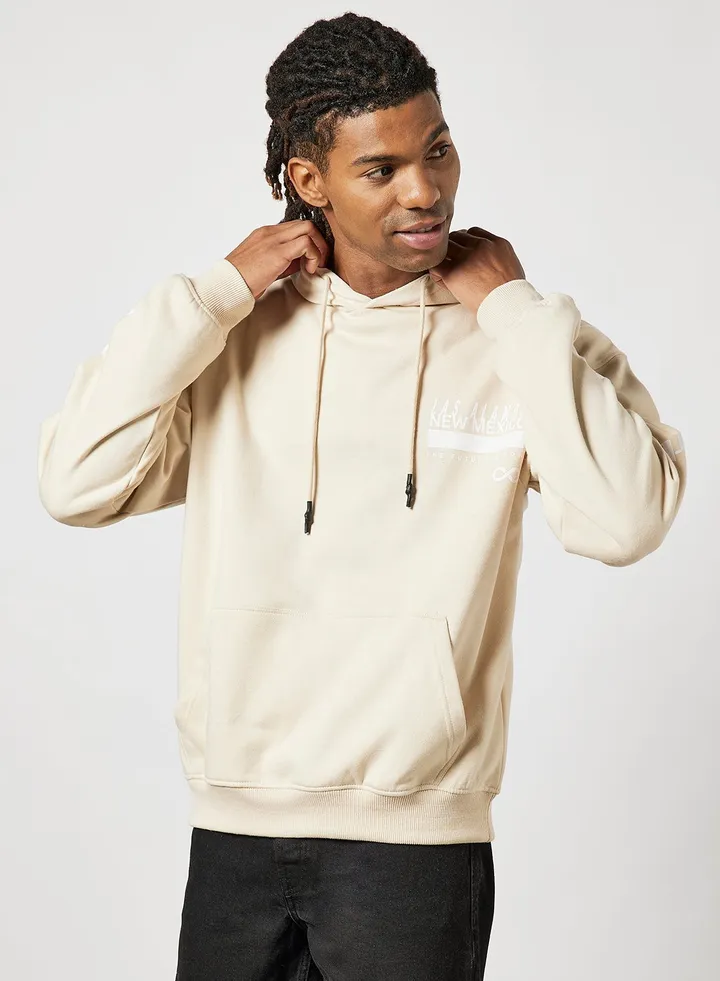 Slogan Hoodie Beige