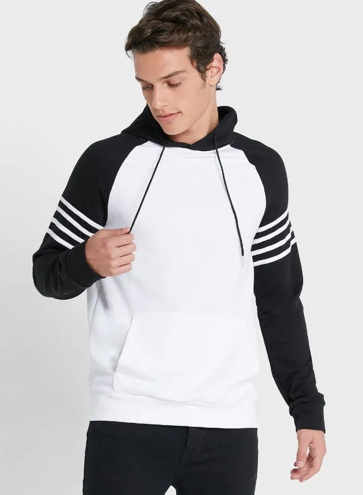 Colour Blocked Detail Hoodie Black/White