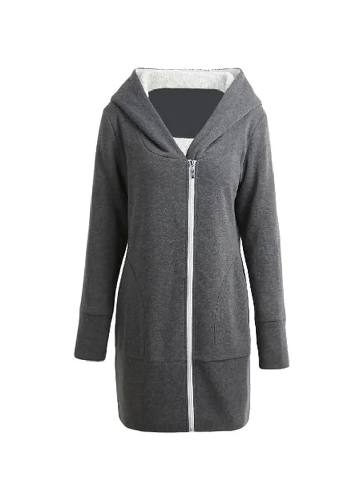 Warm Fleece Hoodie Grey/White