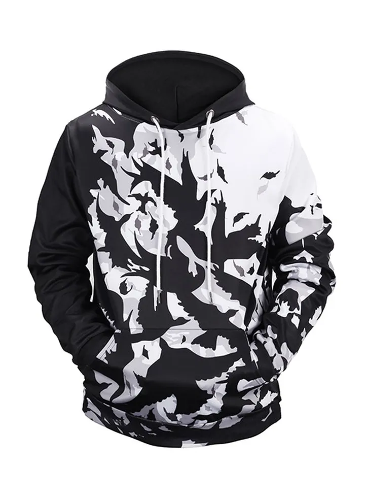 3D Bird Printed Hoodie Black/White