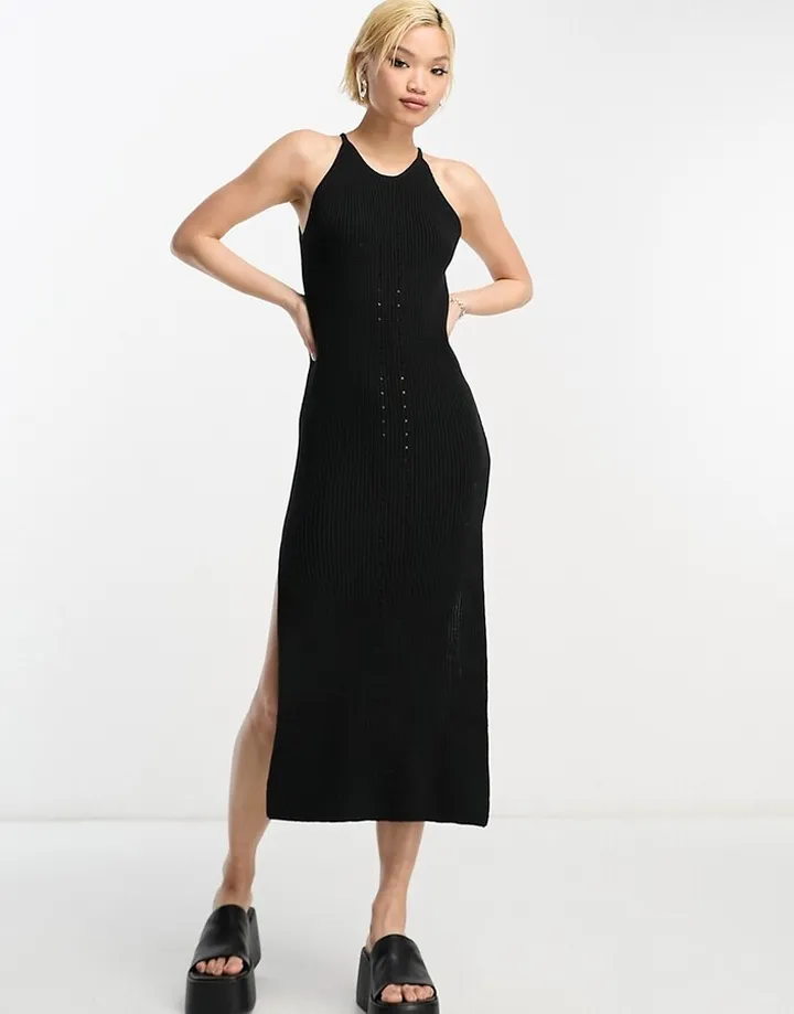 ASOS DESIGN knit halter neck maxi dress in black
