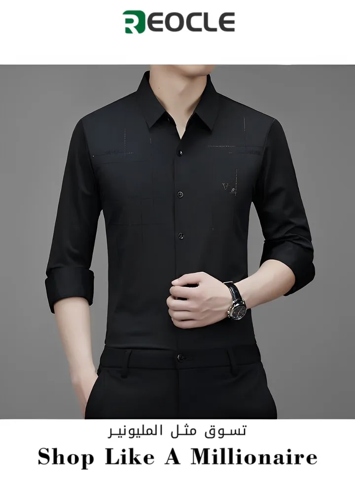 Men's Dress Shirts Wrinkle Free Regular Fit Stretch Rayon Button Down Shirt Long Sleeve Dress Cotton Dress Shirts Long Sleeve Stand Collar Shirt