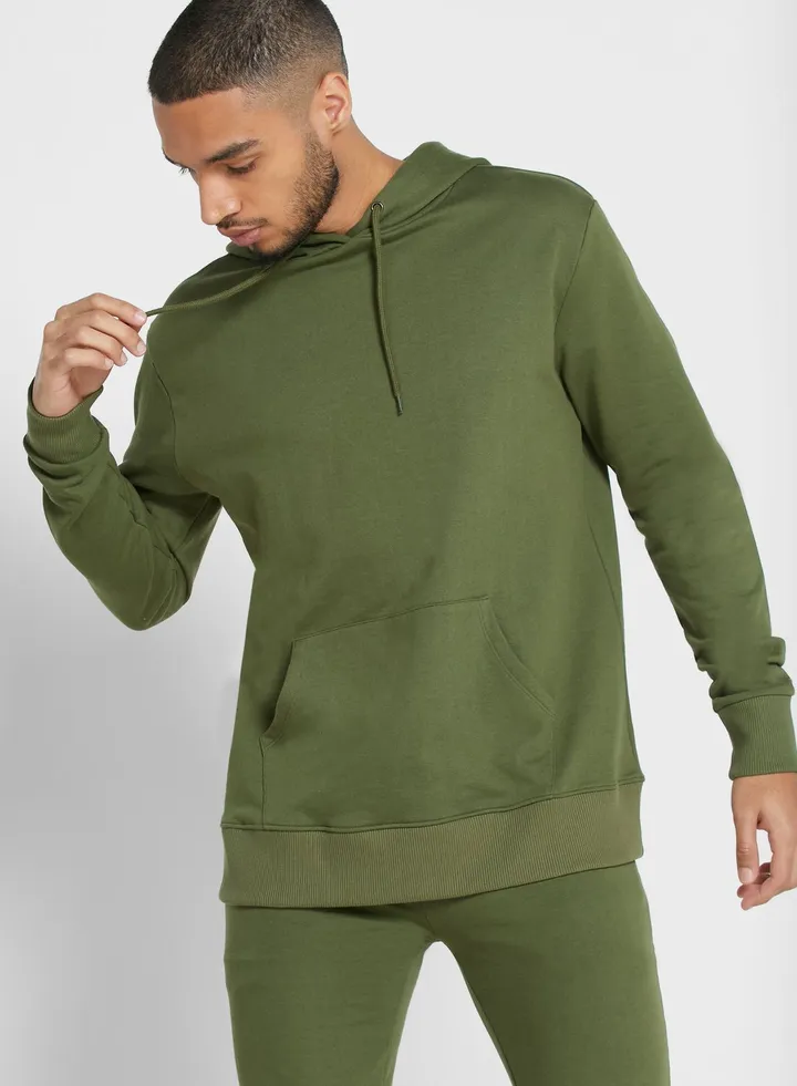 Classic Design Long Sleeve Hoodie Khaki