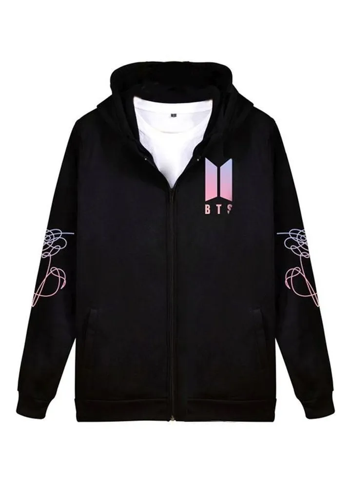 BTS Logo Printed Hoodie Black/Beige/Green