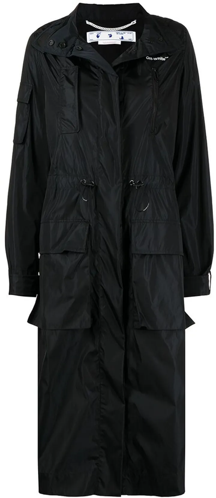Diag-stripe hooded raincoat