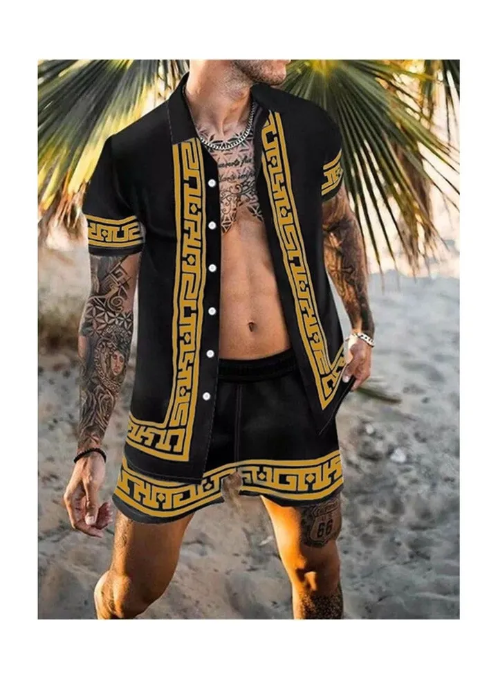 Men's Shirt Casual Loose Shorts Beach Suit