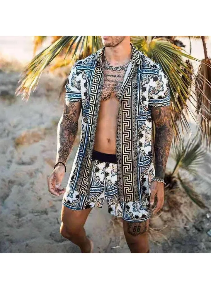 Men's Shirt Casual Loose Shorts Beach Suit