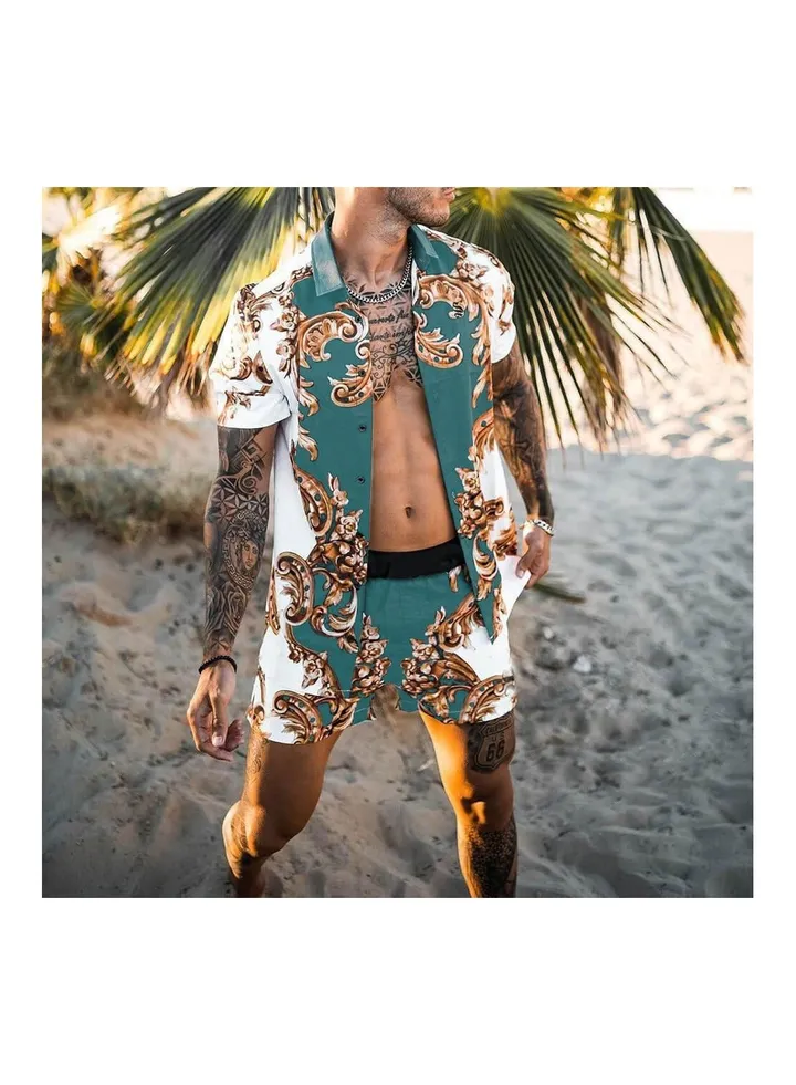 Men's Shirt Casual Loose Shorts Beach Suit