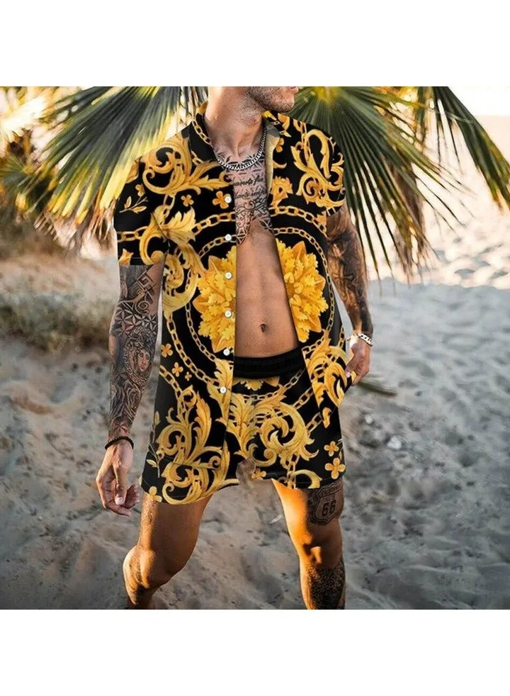 Men's Shirt Casual Loose Shorts Beach Suit
