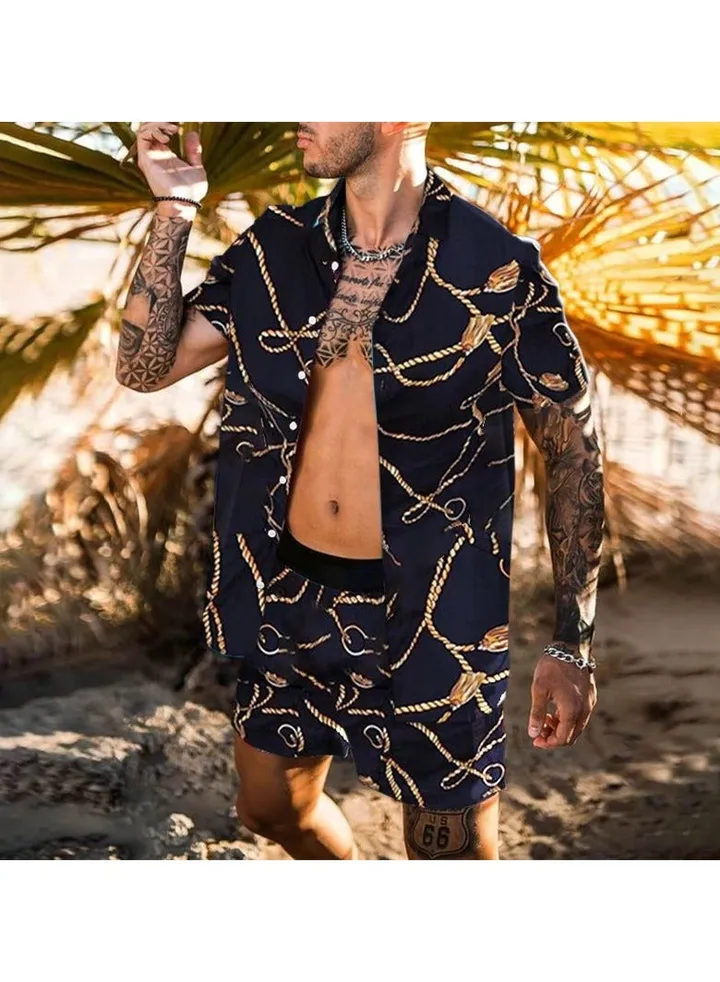 Men's Shirt Casual Loose Shorts Beach Suit