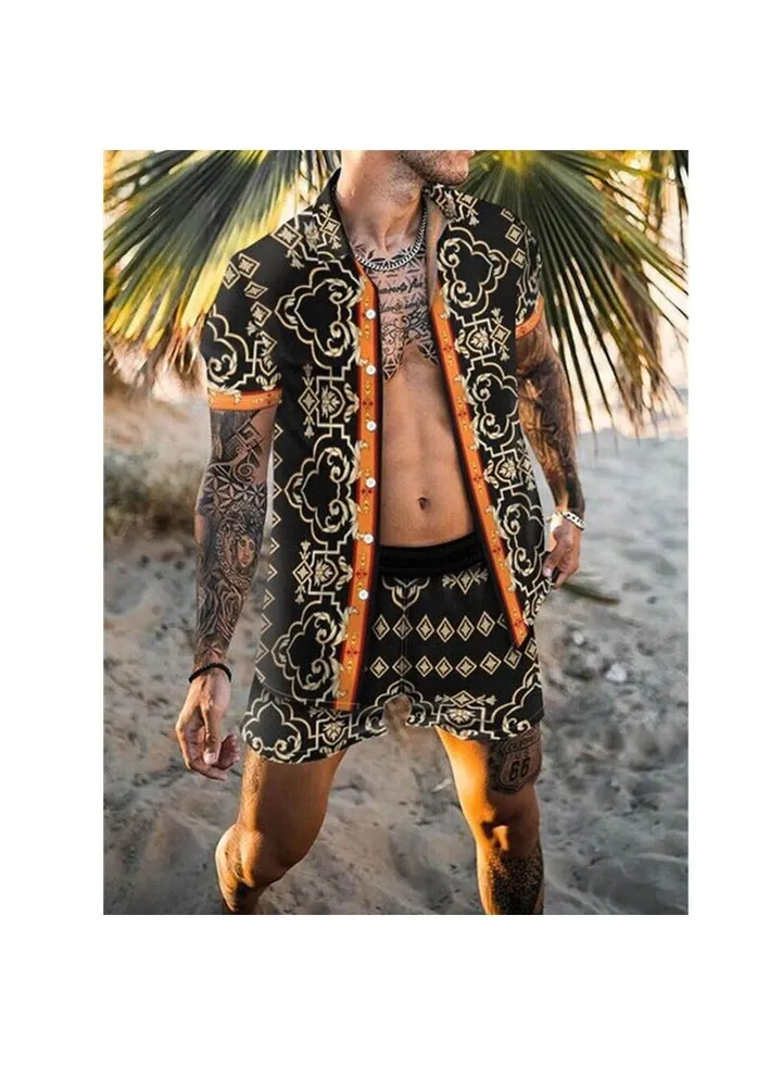 Men's Shirt Casual Loose Shorts Beach Suit