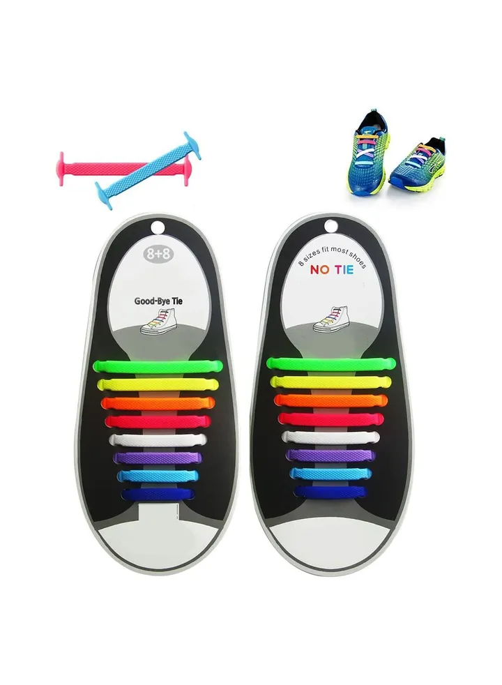 Elastic No Tying Shoe Laces 16 Piece Multicolor