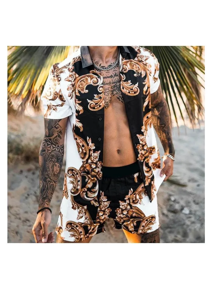 Men's Shirt Casual Loose Shorts Beach Suit