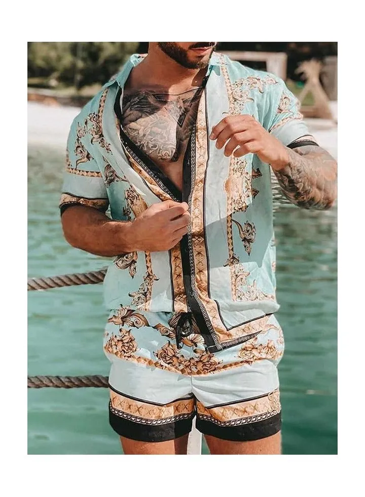 Men's Shirt Casual Loose Shorts Beach Suit