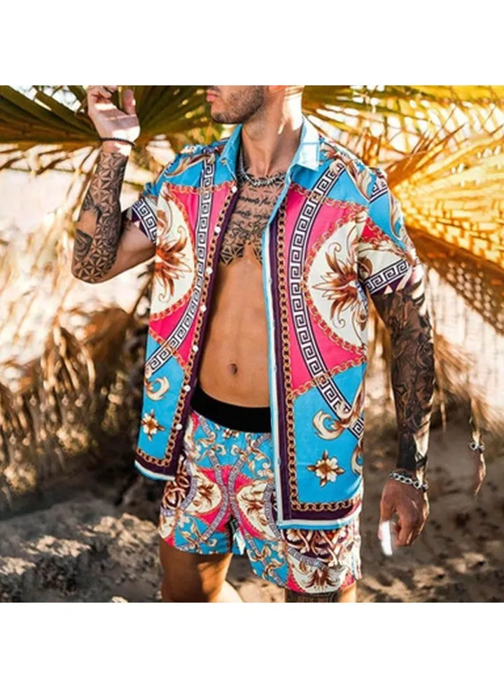 Men's Shirt Casual Loose Shorts Beach Suit