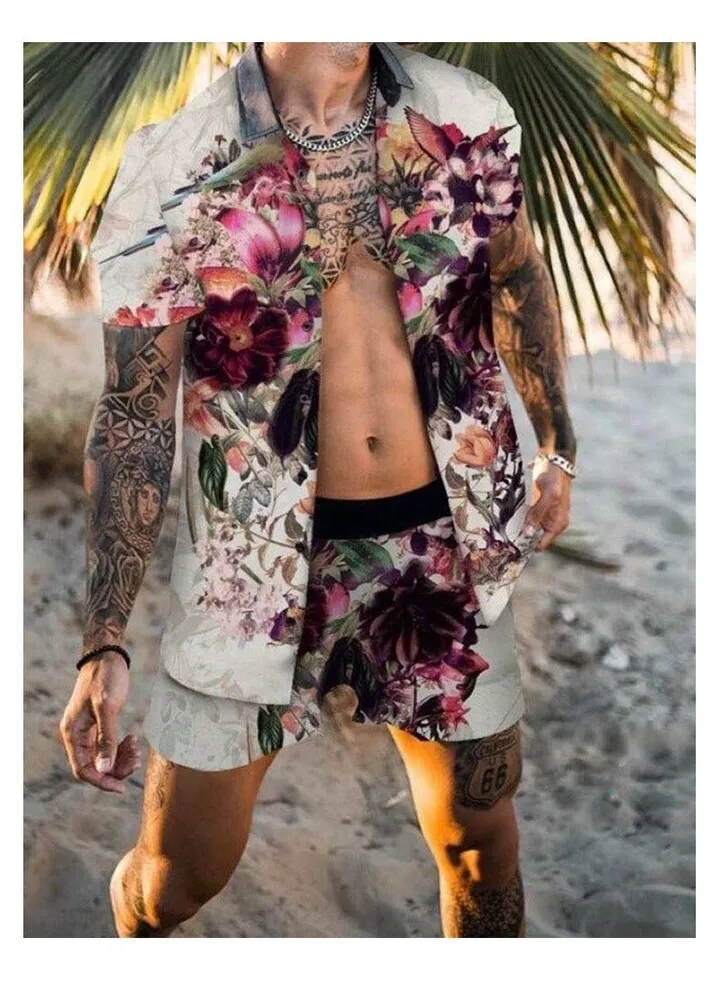 Men's Shirt Casual Loose Shorts Beach Suit