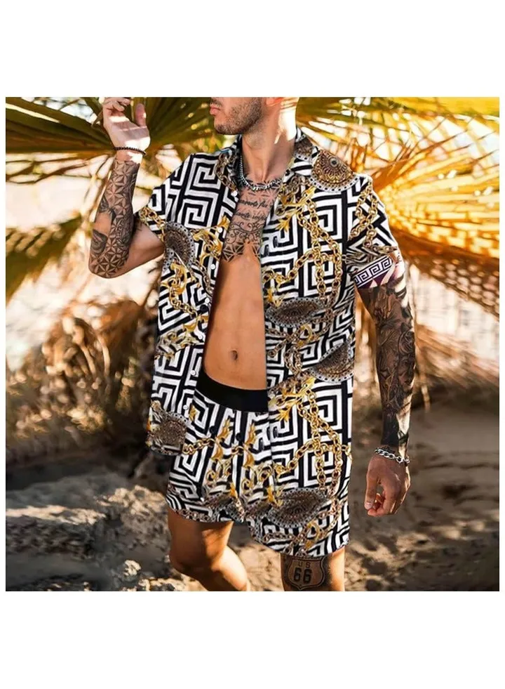 Men's Shirt Casual Loose Shorts Beach Suit